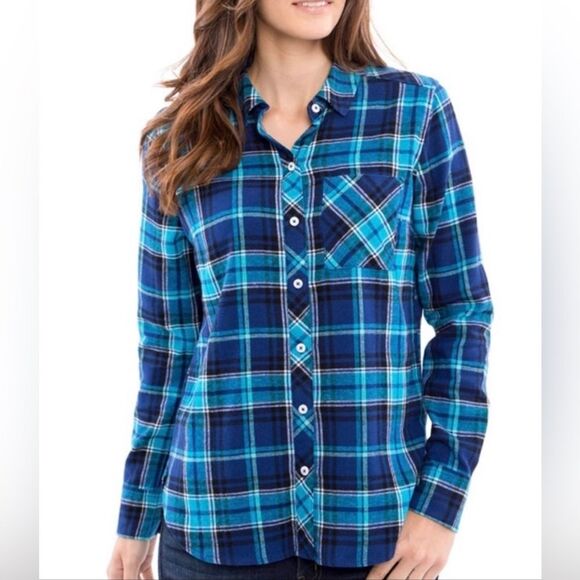 Woolrich Blue Flannel Button Down Size Medium - Picture 1 of 10